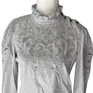 La Vie Rebecca Taylor Cut Out Floral Gray Top Blouse Lace Shirt Boho Designer XS